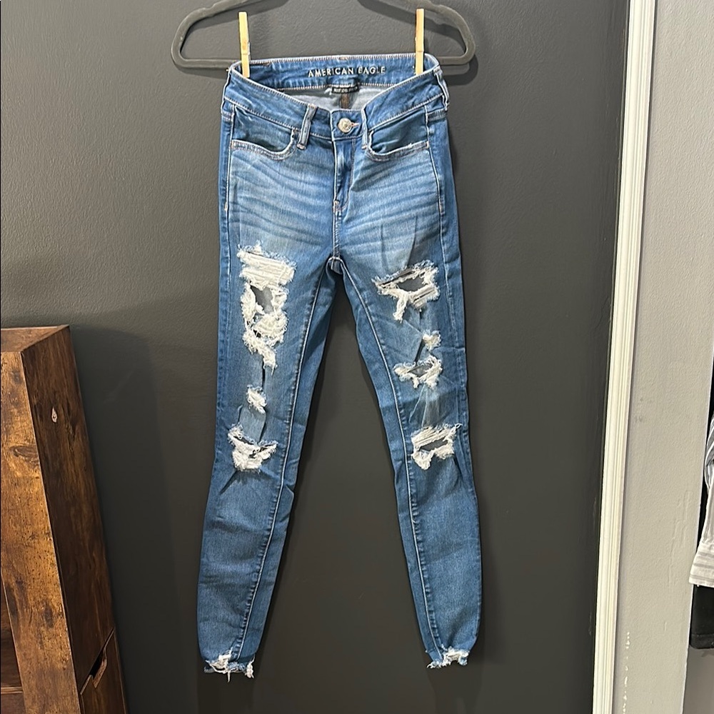 American Eagle Outfitters Blue Skinny Distressed Jeans